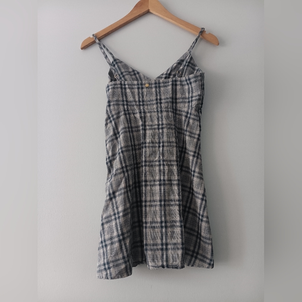 Rusty Gray Muliticolored Plaid Cotton Mini Casual Summer Party Sundress XS - Picture 2 of 5